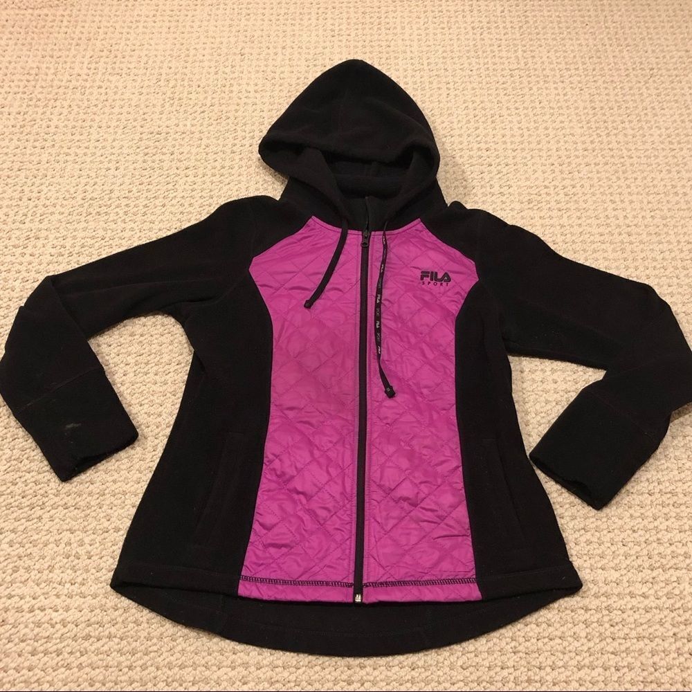 Fila Sport pink black hooded fleece jacket